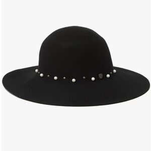 Vince Camuto Black Hat with Pearl Accents